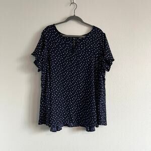 Torrid Navy Blue Polka Dot Flutter Sleeve Blouse 2 Corporate Whimsy Librarian